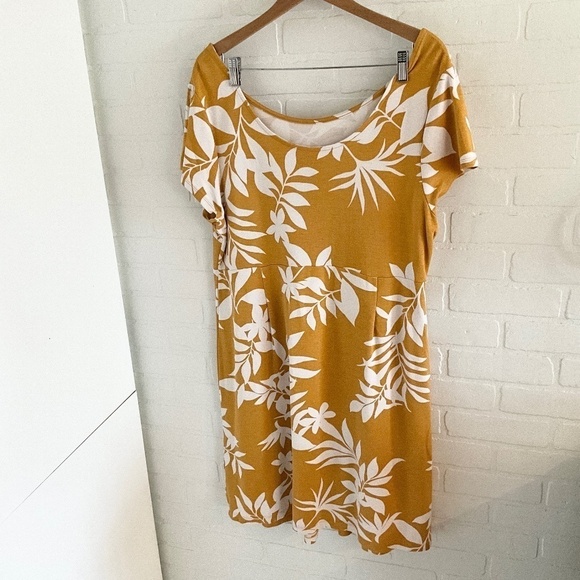 Old Navy Maternity Midi Dress Leaves print white/Marigold yellow mustard XXL - Picture 3 of 9